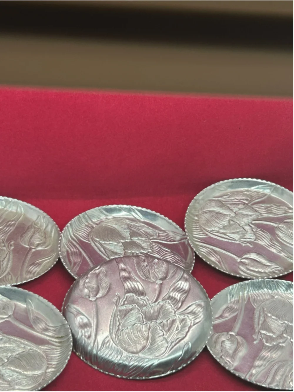 Unbranded Silver Floral Metal Coaster Set, One Size